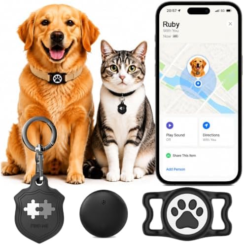 Dog Tracker with Apple Find My, GPS Pet Tracker for Dogs and Cats | Real-Time Location Tracking, No Monthly Fee or SIM Card, Waterproof Dog Collar Tracker with Holder, iOS Only Pet Locator