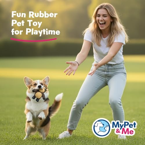 My Pet & Me Rubber Squeaky Dog Toys for Small Dogs and Puppies, Soft Latex Squeak Toy for Light to Moderate Chewers, Teething and Fetch Play with Squeaker (Brown Monkey, 4.3 Inch)