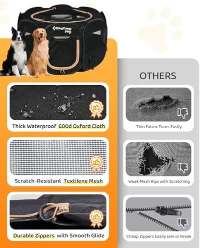 KingCamp Dog Playpen, Portable Foldable Cat Kitten Puppy Tent Crates 29"/36"/50" Pop Up Pet Playpen with Zippered Bottom & Cover for Indoor Outdoor Use (X-Large, Black)