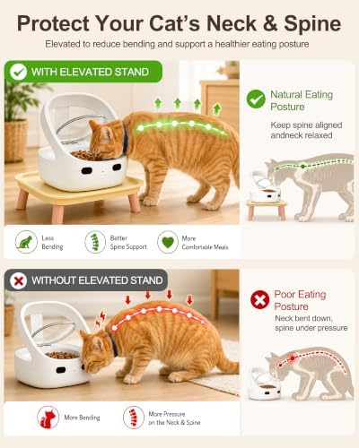 RFID Cat Feeder with Raised Stand, Collar Tag Access for Multi-Cat Homes