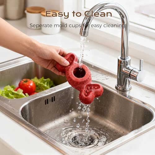 Freeze Bone for Dogs - Frozen Treat Chew Dog Toy for Aggressive Chewers to Keep Them Busy, Ice Cream Holder Freezebone with Mold Cups, Fillable Cognitive Licking Toy, Red