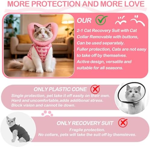 EMUST Cat Recovery Suit, Soft Cone Collar for Female Cats Anti-Licking Pink