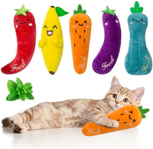 Seyezo Catnip Toys for Indoor Cats, Cat Toys for Cats, Vegetable, 5 Pack