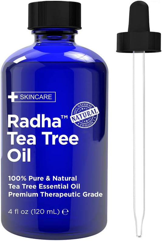 Radha Beauty Tea Tree Essential Oil 4 oz. - 100 Percent Pure & Natural Therapeutic Grade - DYI Soaps, Shampoo, Body Wash, Aromatherapy