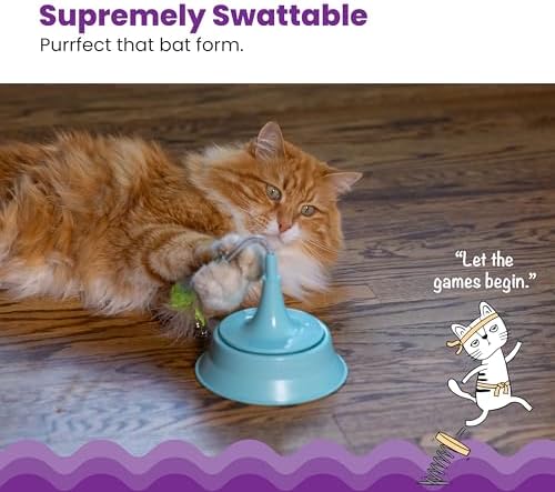 Catstages 2-in-1 Spring Teaser Cat Toy – Bouncy Interactive Cat Ball Track Add-On with Feathers & Bells, Blue