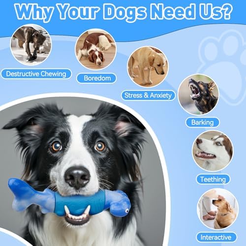 BIKIISEN Dog Toys for Aggressive Chewers, Squeaky Tough Chew Toys | Interactive Dog Chew Toys for Large Dogs, Dog Toys Keep Them Busy, Gift Toys for Medium/Large Breed (Blue)