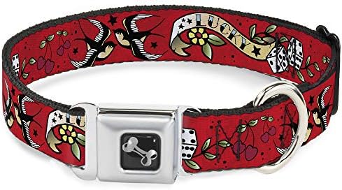 Buckle-Down Dog Collar Seatbelt Buckle, Lucky Red, 9 to 15 Inches, Nylon