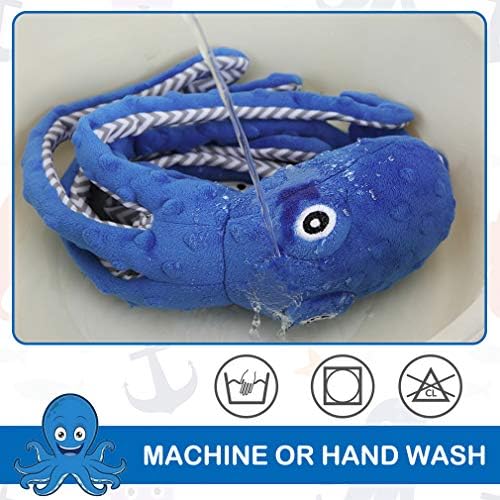 EXPAWLORER Large Squeaky Dog Toys - Stuffed Plush Long Dog Chew Toy, 2-in-1 Interactive Dog Toys with Built-in Squeak Ball and Crinkle Paper, Training Reward Birthday Gift Soft Octopus, Blue