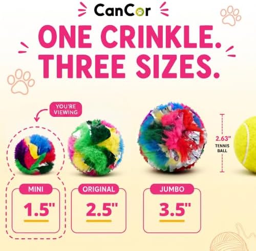 Mini Crinkle Balls for Cats 1.5 Inch (50-Pack) - Multi-Color Cat Toys - Canadian-Made Cat Crinkle Balls for Indoor Cats