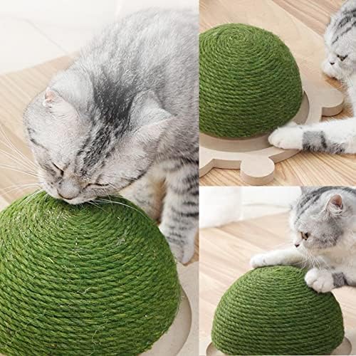 Fhiny Cats Scratching Ball, Natural Sisal Scratching Toy with Roller Track Toys and Wooden Base Kitten Turtle Shape Scratch Post for Indoor Cats Interactive Training Exercise Scratcher for Small Pets