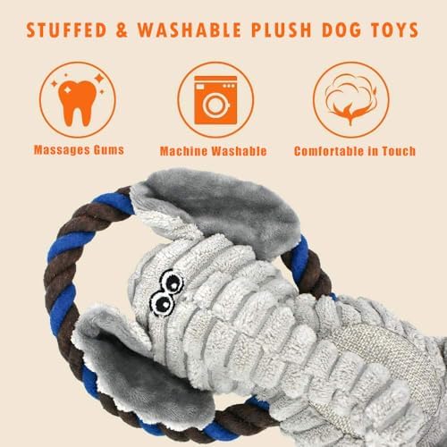 Monkey Rope Dog Toy, Plush Elephant Squeaky Dog Toy, 2 Pack