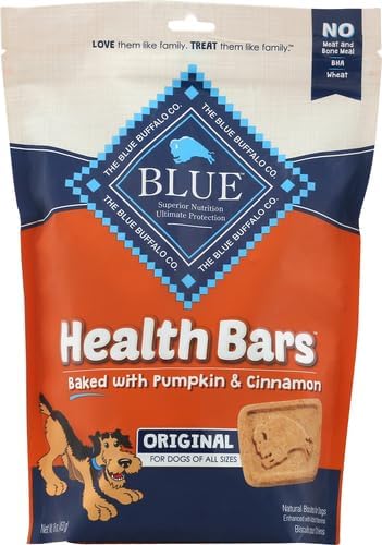 Blue Buffalo Health Bars Pumpkin & Cinnamon Crunchy Dog Biscuits, Oven-Baked with Pumpkin & Natural Ingredients, Healthy Dog Treats with No Artificial Flavors or Preservatives, 16 oz. (Pack of 4)