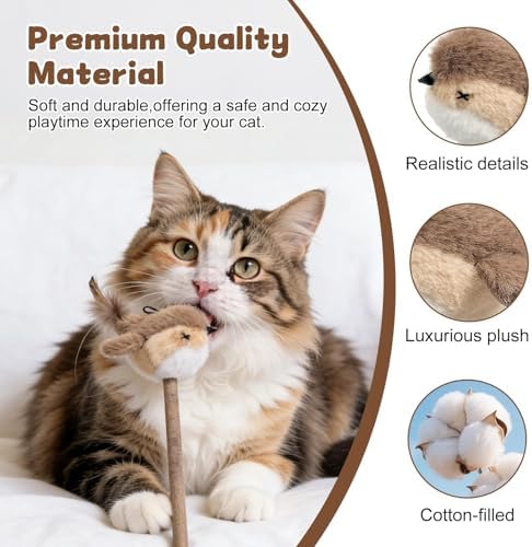 Interactive Cat Toy for Indoor Cats, Chirping Bird Cat Toy with Green Turf Base, Flying Bird Cat Toy with Real Bird Sound and Feather Tail, Cats Exercise & Kicker to Self Play