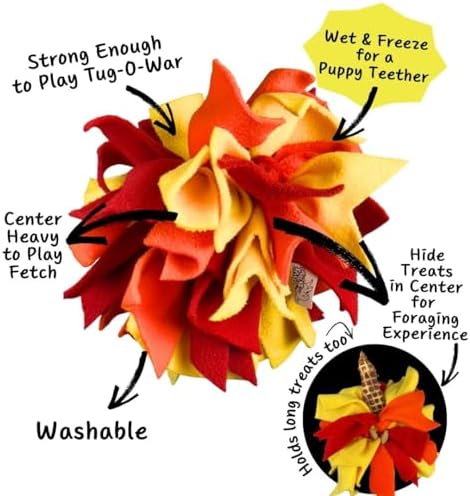 Chelsy's Toys 3-in-1 Enrichment Tube for Puppies - Tug Toy, Treat Dispenser & Snuffle Ball | Tug of War | Interactive Puppy Treat Puzzle for Small Dogs & Pup's| Wet/Freeze Teether(Orange)