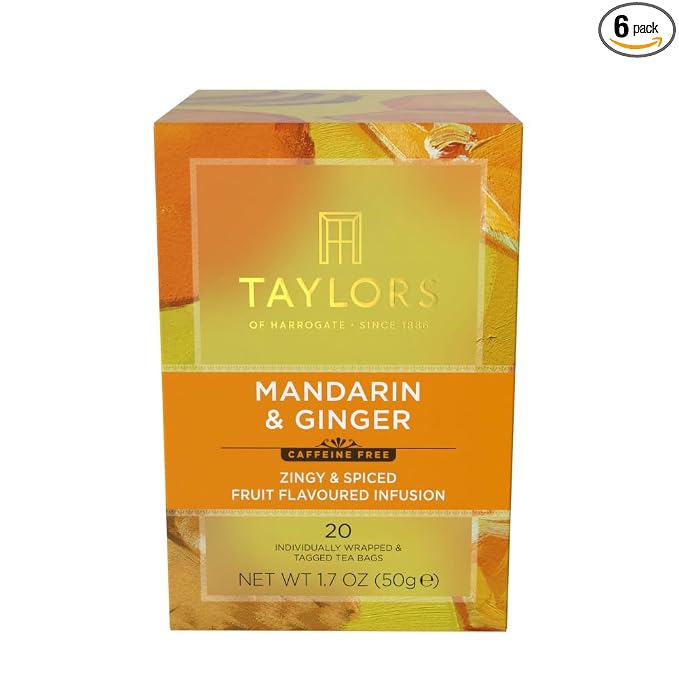 Taylors of Harrogate Mandarin & Ginger, Herbal Tea, Individually Wrapped Bags, 20 Count (Pack of 6), Zingy, Fragrant & Spiced, Caffeine-Free, Enjoy Hot or Iced, 120 Teabags Total