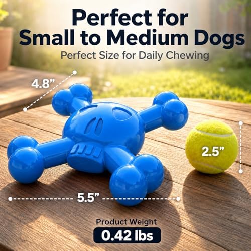 Dog Chew Toy for Small & Medium Dogs – Durable Nylon Dog Toy for Aggressive Chewers, Interactive Dog Toy to Keep Dogs Busy, Multi-Angle Chewing Design for Boredom Relief, Blue, Bacon Flavor