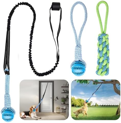 Dog Bungee Toy 5.2ft for Medium Dogs,Interactive Dog Tug of War Toys Set, Bungee Tether Set with Rope & Ball for Hanging on Trees, Doors,Not for Aggressive Chewers
