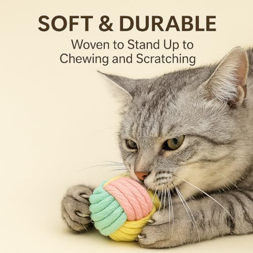 No Catnip Cat Toy Balls, 6 Pack Crinkle Chew Toys (Pastel)