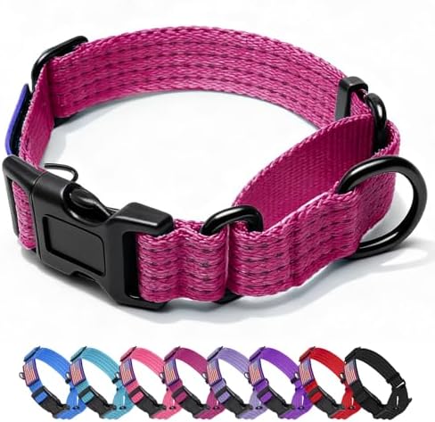 Martingale Dog Collar Reflective with USA Flag Patch, M,Hot Pink