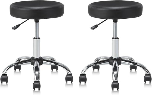 Set of 2 Round Rolling Stool Swivel with Wheels Adjustable Height Heavy Duty Wide Seat Drafting Stool Chair for Office Salon Massage Spa Medical Tattoo Beauty 2 Pack