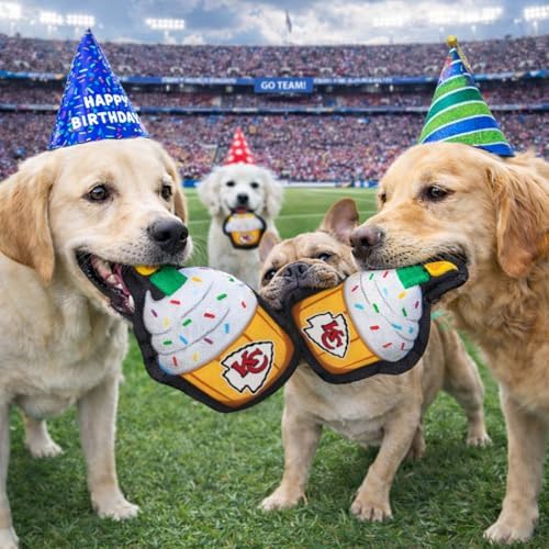 Pets First NFL Kansas City Chiefs Pet Birthday Cupcake Squeaker Toy - NFL Dog Birthday Party Set and Costume, Licensed Football Team Dog & Cat Birthday Cupcake Toys, Durable Toy for Puppies