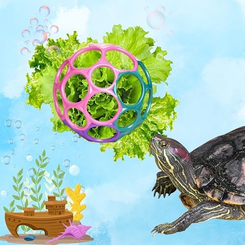 Aquatic Turtle Feeder Treat Ball Toys, Floating Turtle Feeder Ball, Aquatic Tortoise Enrichment Toys, Aquarium Toy For Turtles, Aquarium Accessories, Tortoise Habitat Accessories (Purple, 3.7'')