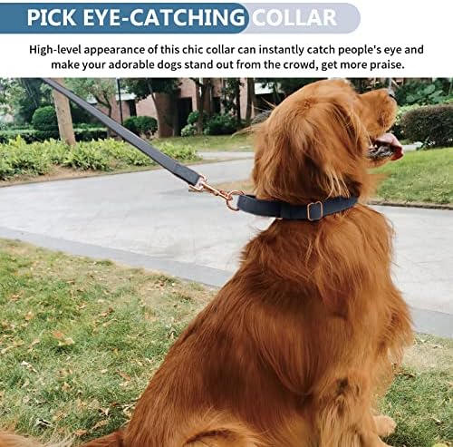 Soft Leather Martingale Dog Collar - Adjustable Rose Gold Limited Slip Collars [Easy to Clean], Stylish Durable Heavy Duty Nylon No Pull Training Collar for Small Medium Large Dogs L Black