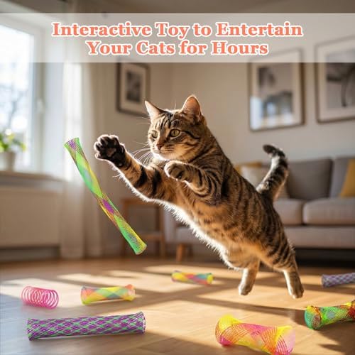 50 Pcs Fun Tubes Cat Toy Kitty Spring Coil Toys Colorful Indoor Interactive Mesh Telescopic Cats Tube for Attract Pet to Hunt Swat Bite Chase Pounce Scratching