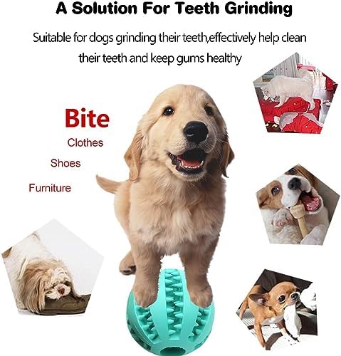 Idepet Dog Toy Ball, Nontoxic Bite Resistant Toy for Dogs & Cats, Dog Food Treat Feeder, Chew Tooth Cleaning Exercise Game & IQ Training Ball (2 Pack - Blue & Green, 1.95 inch)