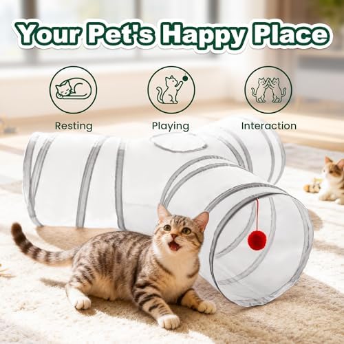 Love's cabin Cat Tunnel for Indoor Cats, 3-Way Collapsible Play Tunnel