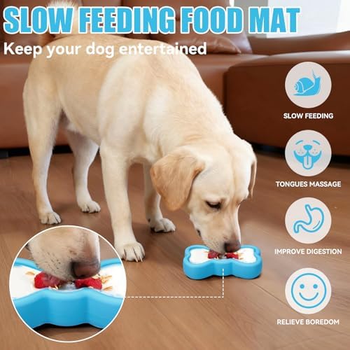 Lick Mat for Dogs, Animire Anti-Spilled Bow Tie Lick Bowls for Anxiety Relief, Silicone Slow Feeder Licking Pad with Suction Cups, Freezeable Dog Enrichment Toy for Boredom(Light Blue,S)
