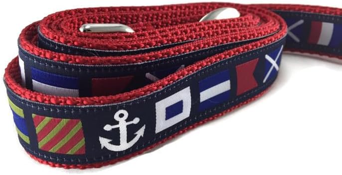 6ft Nautical Dog Leash – Signal Flag Design with Red Nylon Backing – Handmade Maritime Leash