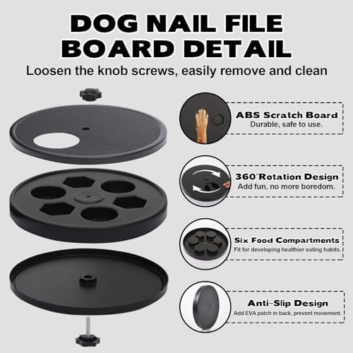 Rislobx Dog Nail Scratch Board, 3 in 1 Rotatable Round Dog Scratch Board with Food Storage Compartment Box Nail Grinder Claw Care, Stress-Free Pad (Black)
