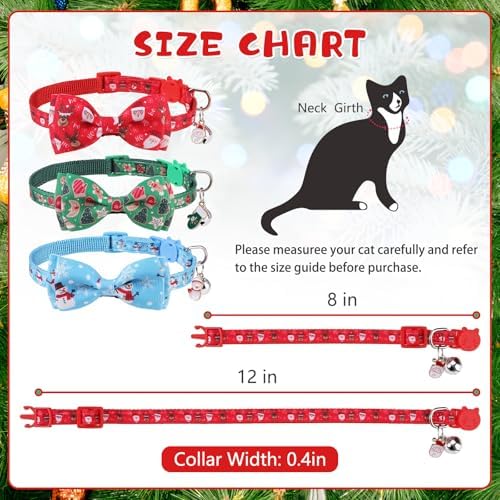 KOOLTAIL Cat Christmas Collar Breakaway with Bowtie and Bells, 3 Pack Cute Kitten Collars, Adjustable Safety Buckle Snowman Santa Claus Charm Pendant Pet Collars for Kitty Boys Girls Cats Holiday