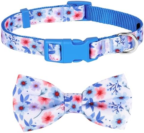 azuza Dog Collar with Bow Tie, Soft and Comfortable Adjustable Bowtie Dog Collar for Puppy and Small Dogs (XS, Gerbera)