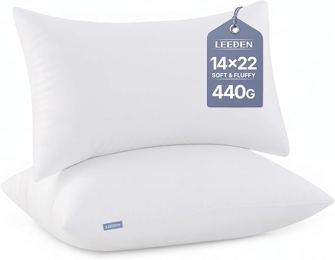 Leeden 14x22 Pillow Inserts Pack of 2, Fluffy Lumbar Throw Pillow Inserts, Soft Rectangle Decorative Throw Pillows for Sofa Bed White Pillows