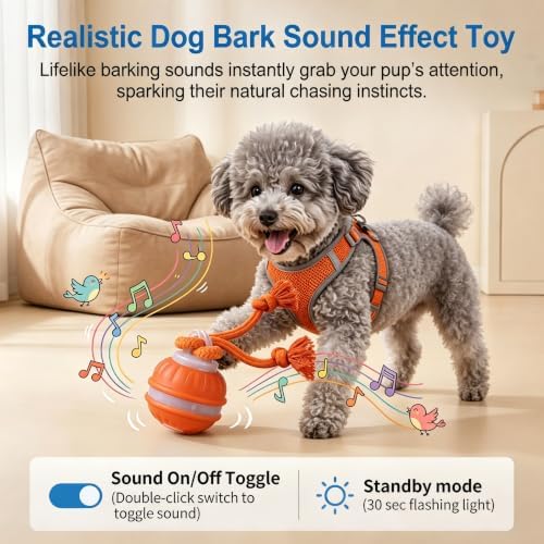 Interactive Dog Toys Automatic Rolling Ball with Rope Blue
