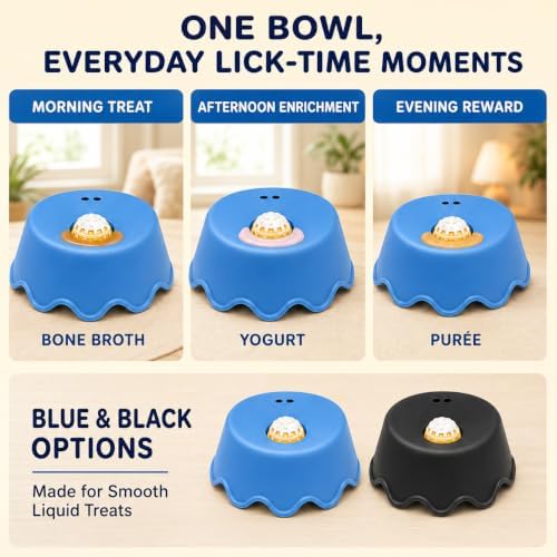 Dog Lick Bowl with Rolling Ball, 10 fl oz Liquid Treat Feeder, Blue
