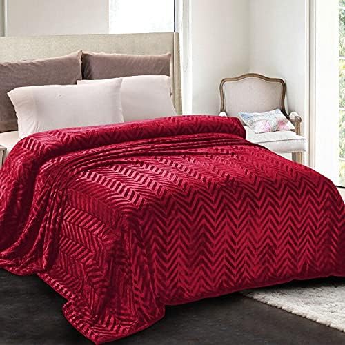 Whale Flotilla Flannel Fleece Fall Bed Blanket Queen Size, Red | Lightweight Breathable Soft Bedspread, Plush Fluffy Coverlet Chevron Design Decorative Blanket for Home Life, 90x90 Inch