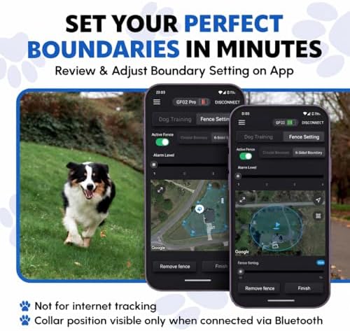 GF03 H-GPS Dog Fence, Wireless Dog Fence with No Subscription, Virtual Dog Containment System with Customizable Boundary, 2-in-1 Training Collar, Waterproof & Rechargeable for Medium Large Dogs