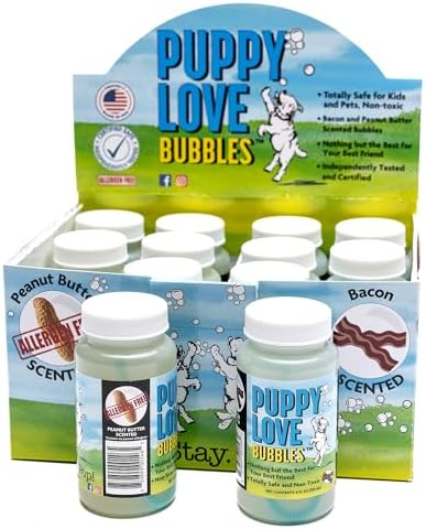 Atomic Bubbles: Puppy Love Bubbles: Birthday Cake Scented 2 Pack - 4oz Bottles, Dog Interactive Toy, Pet Safe, Non-Toxic, Indoor/Outdoor, Long Lasting