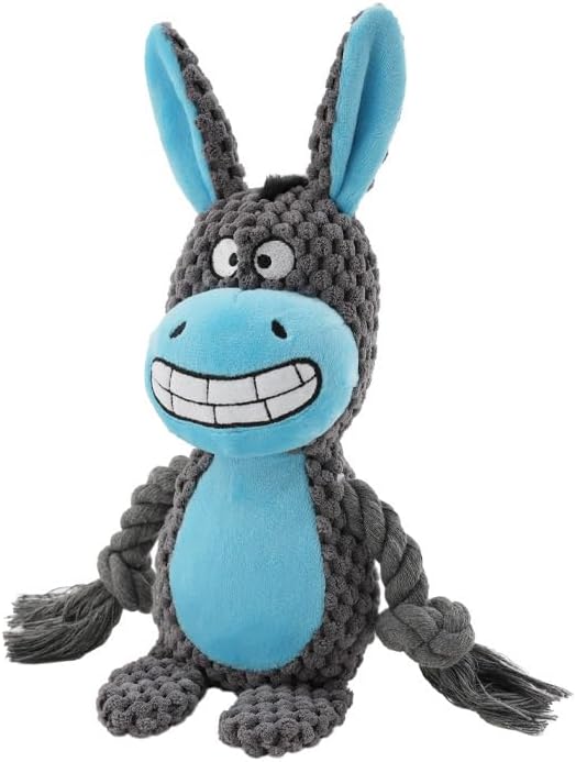 2 Pack Squeaky Dog Toys, Stuffed Animal Dog Plush Chewing Toy, Cotton Rope Interactive Toys for Puppy, Small, Middle Dogs (Donkey+ Chicken)