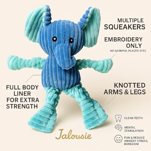 Jalousie Plush Toys Assortment Value Bundle Puppy Pet Mutt Squeak Toy for Medium Large Dogs (5 Pack Knotted)