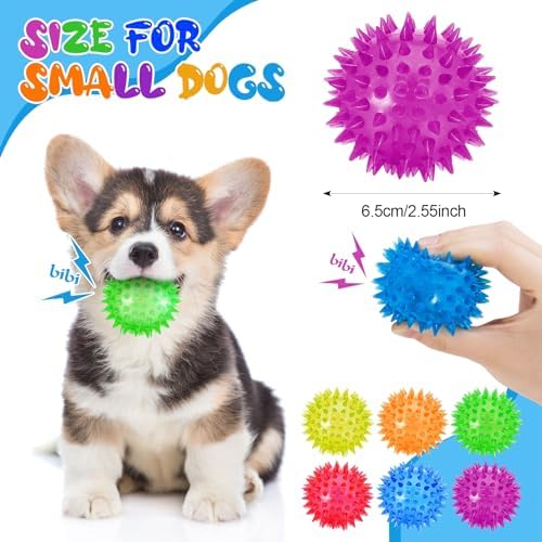 DragonflyDreams 6Pc Spiky LED Dog Chew Toys with Spiky Balls
