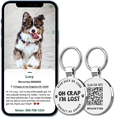 MYLUCKYTAG QR Code Dog Tags - Scan for Instant Pet Location Alert Email
