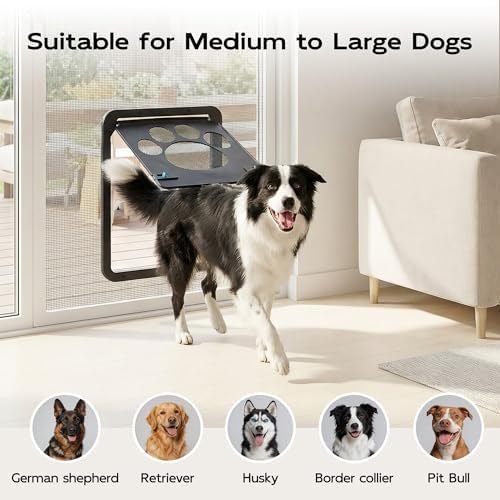 PetPrime Dog Door for Screen Door with Flap Opening 12×14 inches,Lockable Auto-Close Magnetic Large Pet Door for Dogs,Suitable for Sliding Screen Door,Easy Install,Large