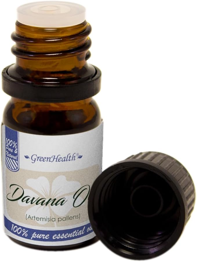 Davana Essential Oil – 5 ml – 100% Pure & Natural – Therapeutic Grade – Amber Glass Bottle with Euro Dropper – GreenHealth