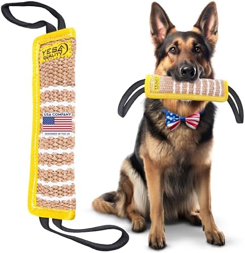 Dog Bite Tug Toy 12 x 3.2 Inches - Durable Pull Toy with 2 Soft & Strong Handles - Tough Jute Bite Pillow for Medium to Large Dogs - Ideal for Tug of War, Fetch, K9, Puppy Training & Interactive Play