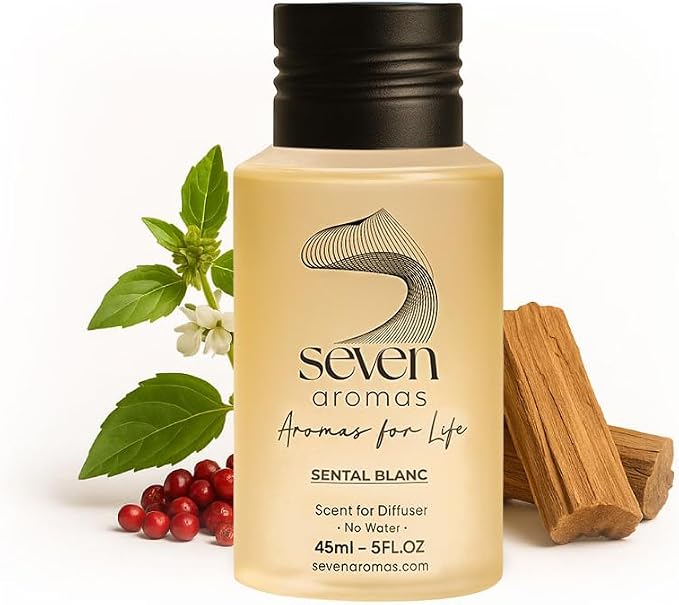 SevenAromas Santal Blanc | 45ml 1.5oz Hotel Scent Diffuser Oil | Woody | Sandalwood, Vetiver & Cinnamon | Luxury Hotel Aromatherapy
