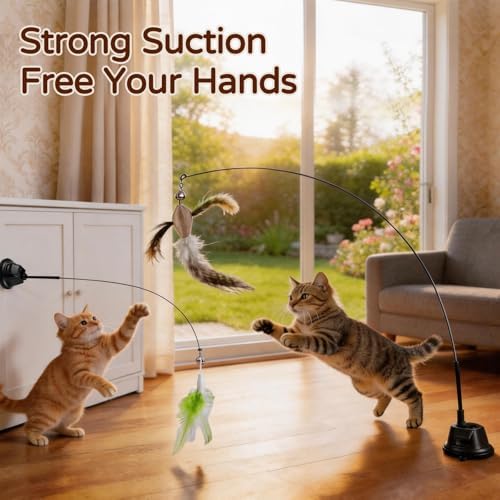 Interactive Cat Toys for Indoor Cats, Feather Wand